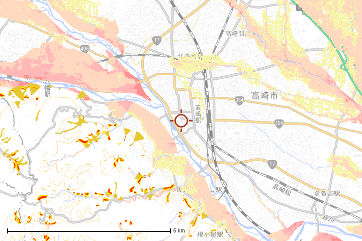 高崎市周辺のハザード重ね図