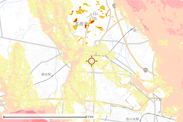 太田市周辺のハザード重ね図