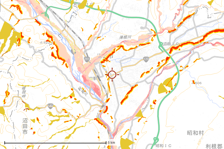 沼田市周辺のハザード重ね図