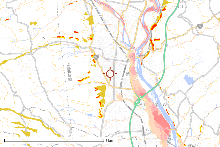 渋川市周辺のハザード重ね図