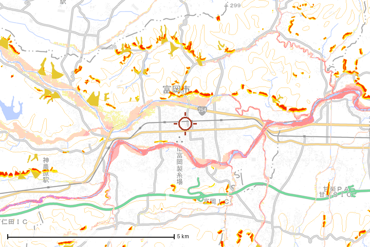 富岡市周辺のハザード重ね図