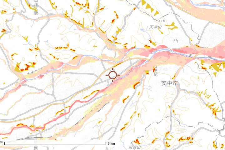 安中市周辺のハザード重ね図