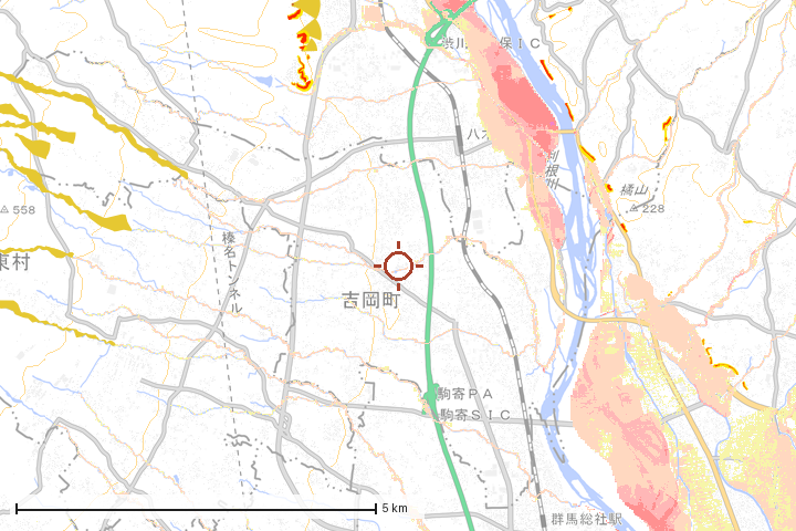 吉岡町周辺のハザード重ね図