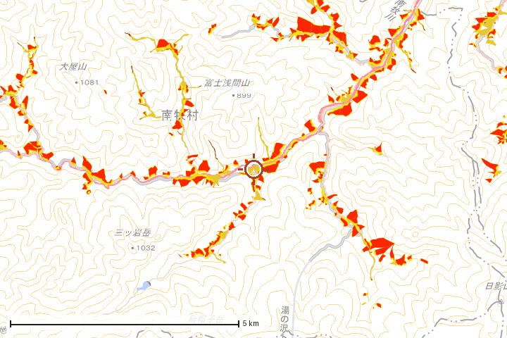 南牧村周辺のハザード重ね図