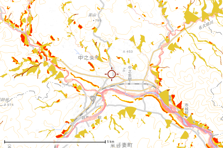 中之条町周辺のハザード重ね図