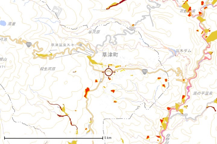 草津町周辺のハザード重ね図