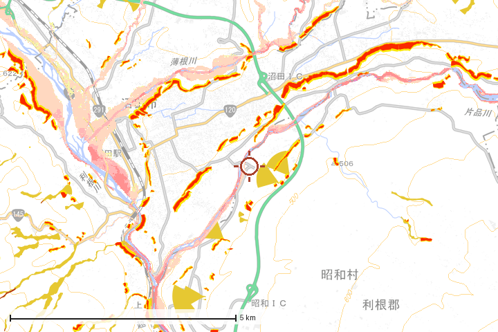 昭和村周辺のハザード重ね図