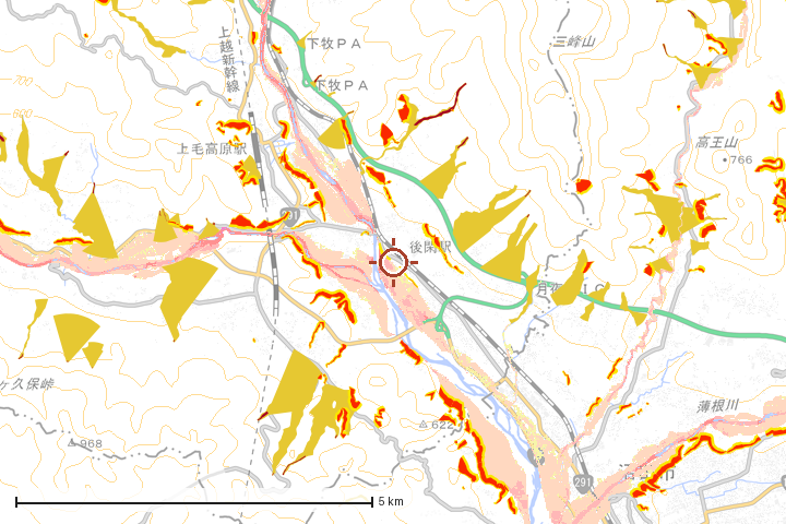みなかみ町周辺のハザード重ね図