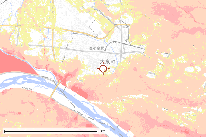 大泉町周辺のハザード重ね図