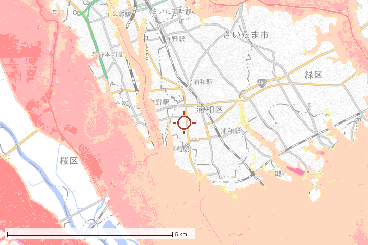 さいたま市周辺のハザード重ね図