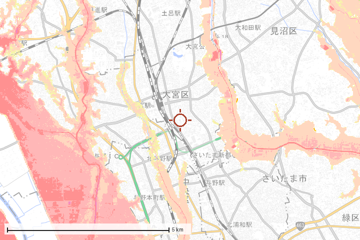 さいたま市大宮区周辺のハザード重ね図