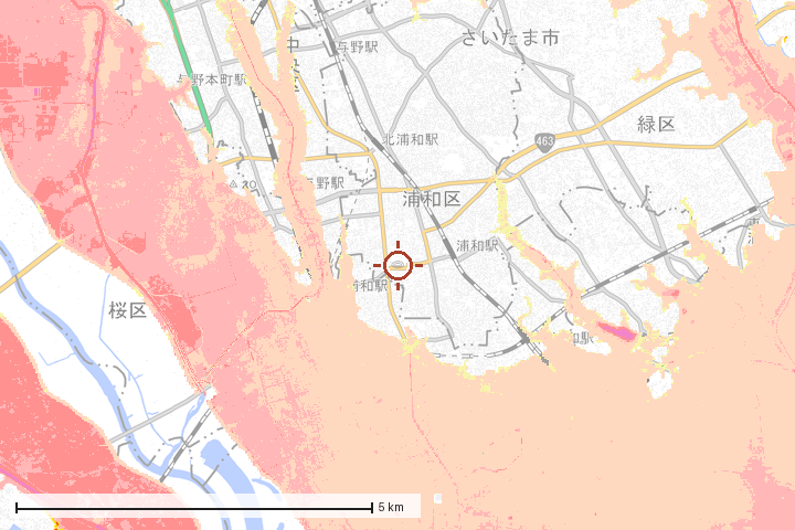 岩槻区周辺のハザード重ね図