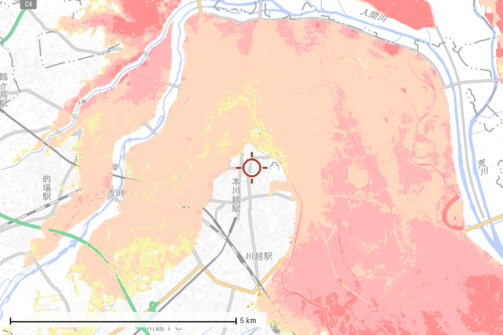 川越市周辺のハザード重ね図