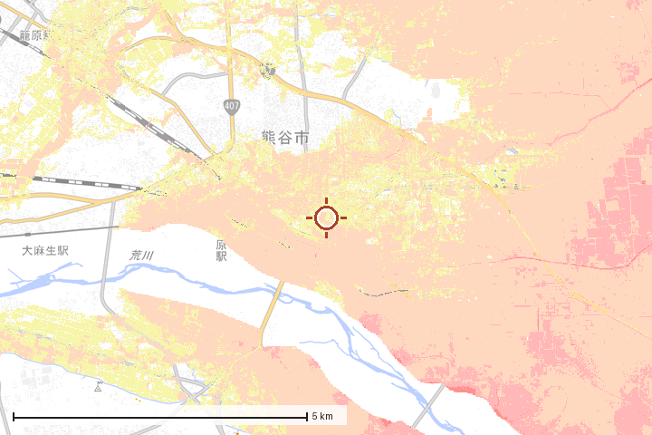 熊谷市周辺のハザード重ね図