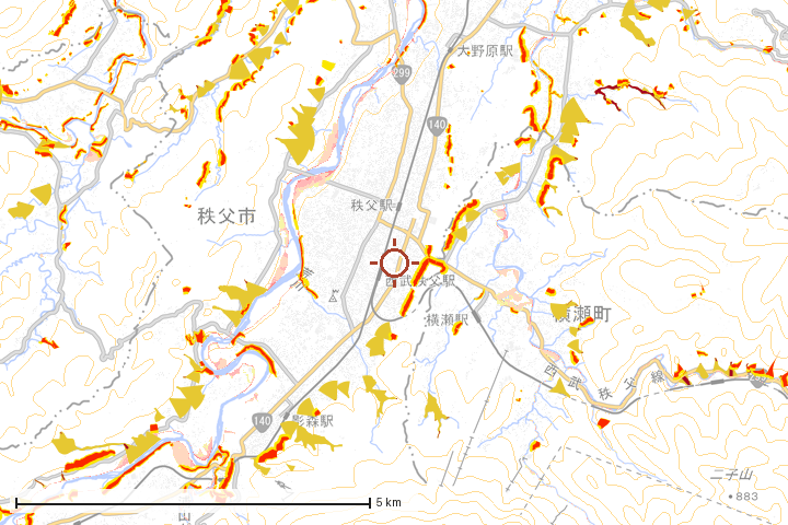 秩父市周辺のハザード重ね図