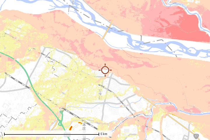 本庄市周辺のハザード重ね図