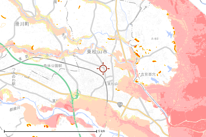 東松山市周辺のハザード重ね図