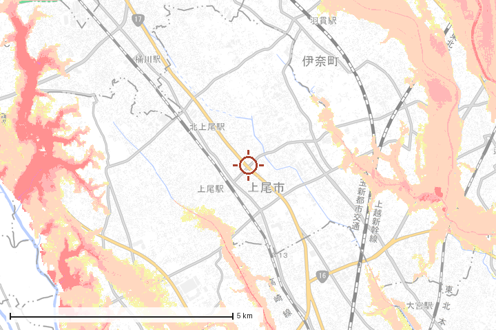 上尾市周辺のハザード重ね図