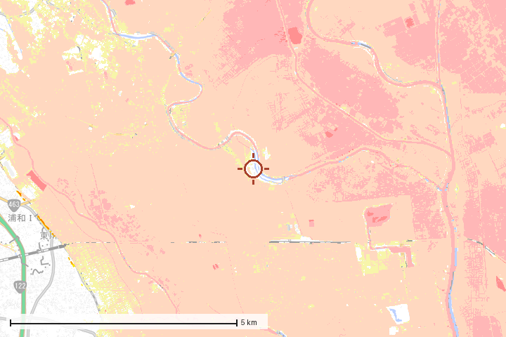 越谷市周辺のハザード重ね図