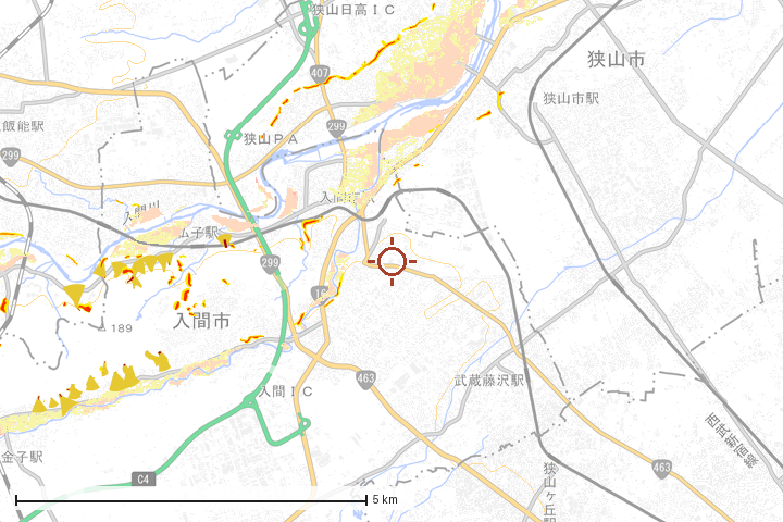 入間市周辺のハザード重ね図