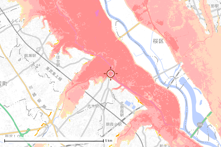 志木市周辺のハザード重ね図