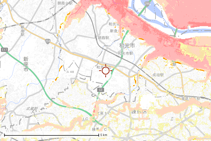 和光市周辺のハザード重ね図