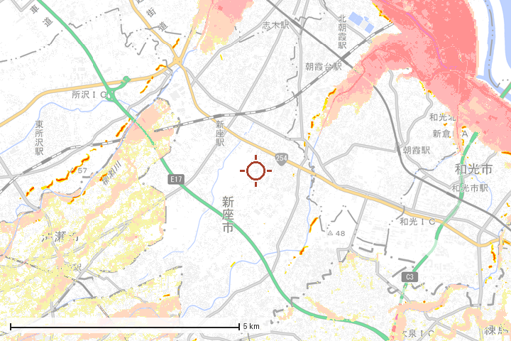 新座市周辺のハザード重ね図