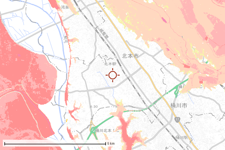 北本市周辺のハザード重ね図