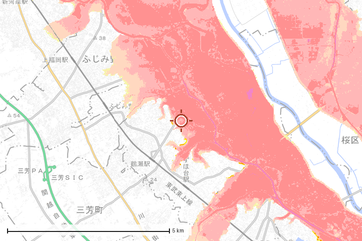 富士見市周辺のハザード重ね図