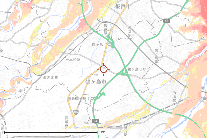 鶴ケ島市周辺のハザード重ね図