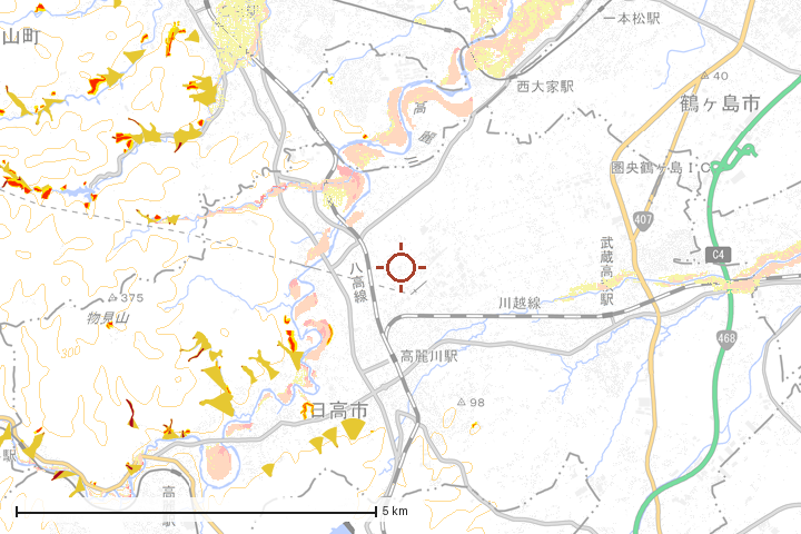 日高市周辺のハザード重ね図