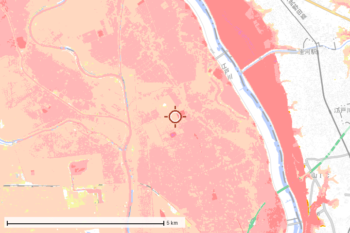 吉川市周辺のハザード重ね図