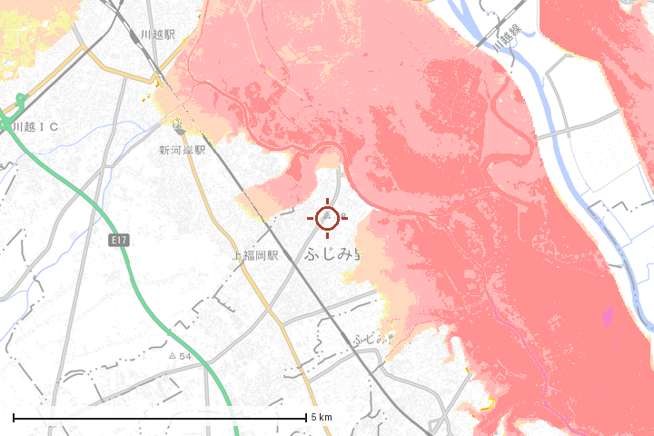 ふじみ野市周辺のハザード重ね図