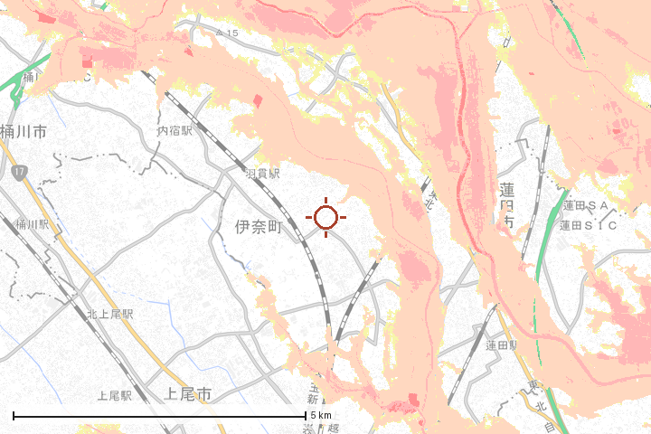 伊奈町周辺のハザード重ね図