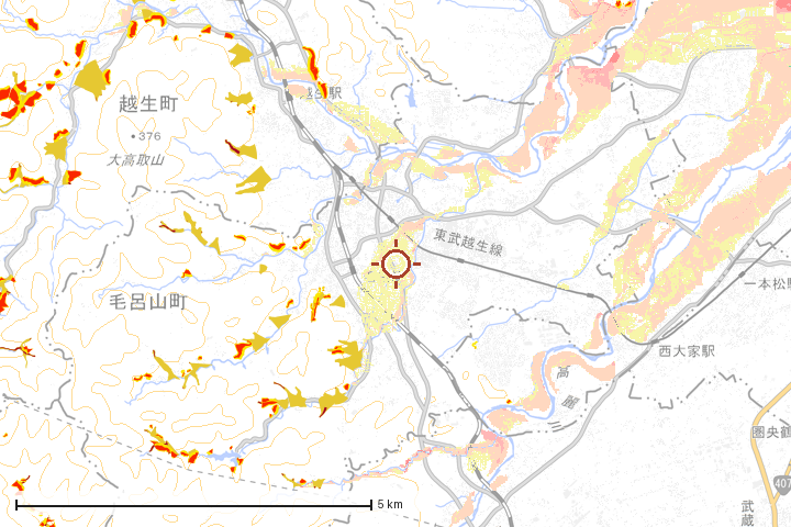 毛呂山町周辺のハザード重ね図