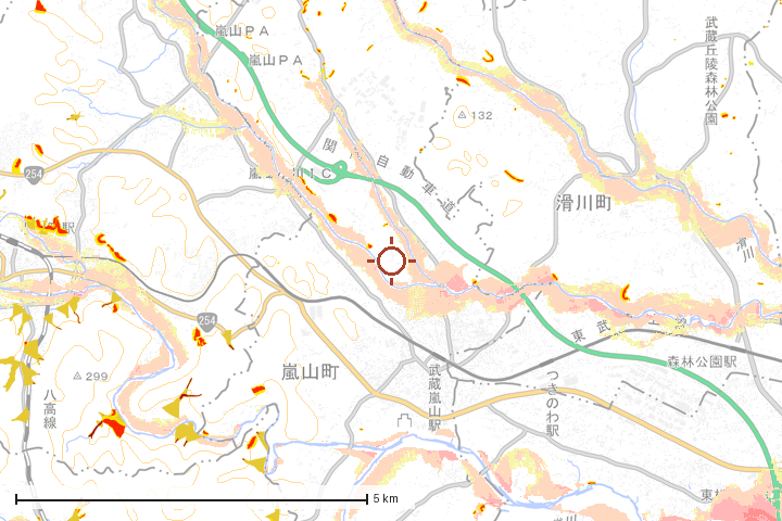 嵐山町周辺のハザード重ね図