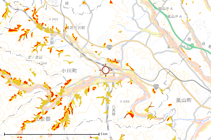 小川町周辺のハザード重ね図
