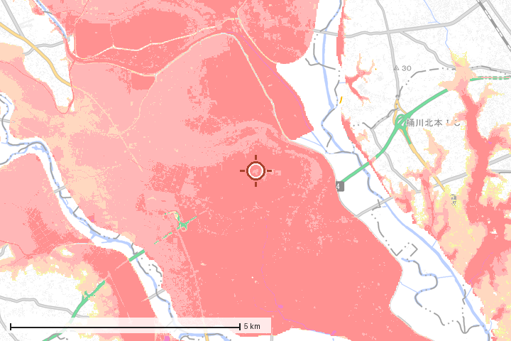 川島町周辺のハザード重ね図