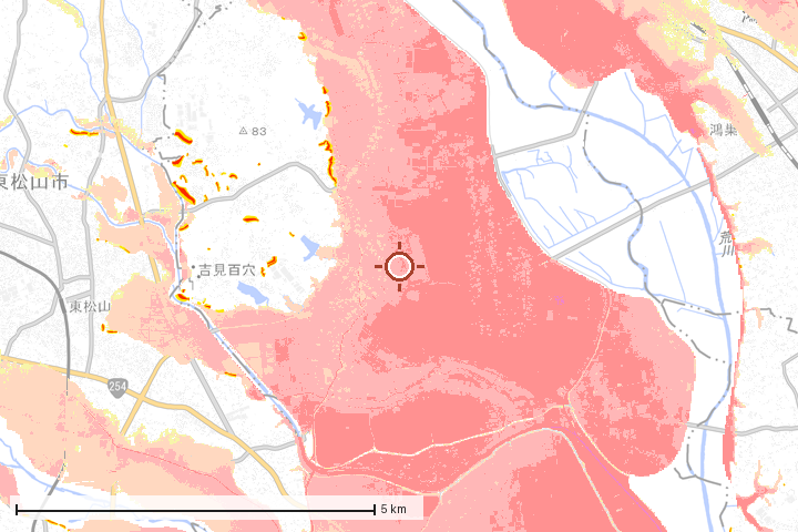吉見町周辺のハザード重ね図