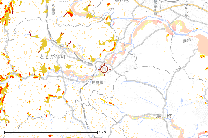 ときがわ町周辺のハザード重ね図