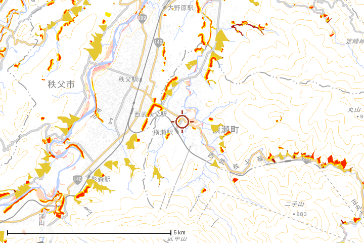 横瀬町周辺のハザード重ね図