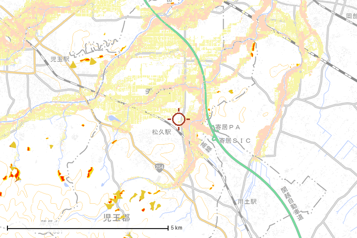 美里町周辺のハザード重ね図