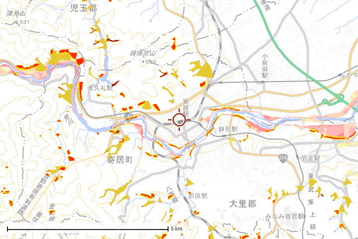 寄居町周辺のハザード重ね図