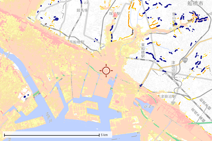 船橋市周辺のハザード重ね図