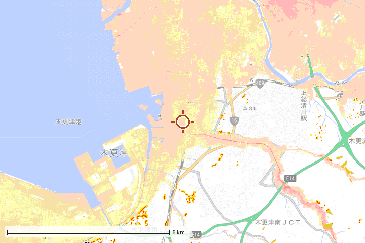 木更津市周辺のハザード重ね図