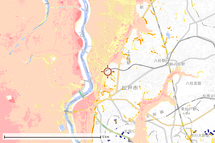 松戸市周辺のハザード重ね図