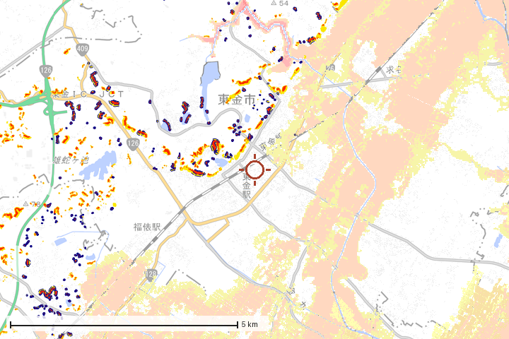 東金市周辺のハザード重ね図