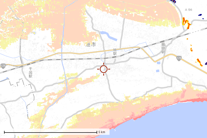 旭市周辺のハザード重ね図