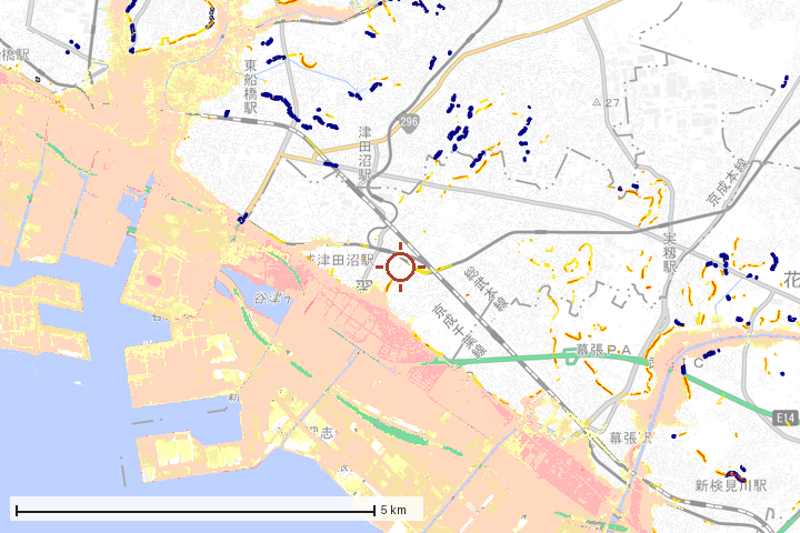 習志野市周辺のハザード重ね図
