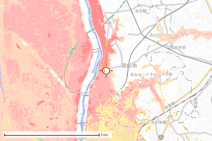 流山市周辺のハザード重ね図